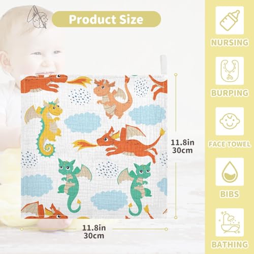 Image of vvfelixl Baby Muslin Washcloths Flying Dragons Baby Burp Cloths Cotton Baby Face Towel for Newborn Infants Boys Girls Soft and Absorbent 11.8 X 11.8 in, 3 Pack
