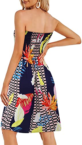 Image of Zyyfly Tube Top Dress Women Summer Beach Coverup Stretch Smocked Strapless Dress