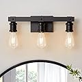 Nuanshued Farmhouse Bathroom Vanity Light Fixtures 3-Light Bathroom Light Fixtures Over Mirror Matte Black Vanity Light Industrial Vintage Wall Light Fixtures for Bathroom Living Room Hallway