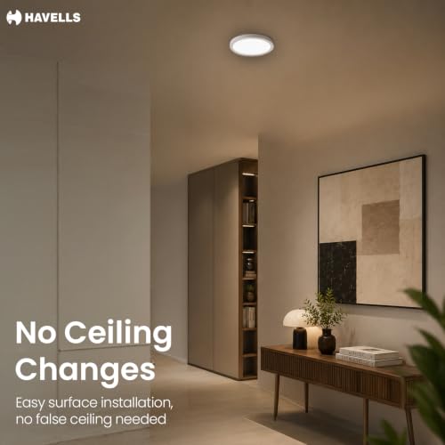 Image of Havells Aurika 18W LED Surface Ceiling Light|Warm White Light|Glare-Free Diffuser for Soft & Uniform Illumination|Easy Surface Mount Design|Long Life LED|Ideal for Bedroom, Living Room, Office