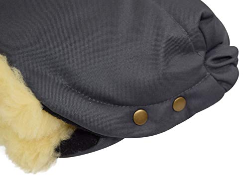 Naturasan Lammfell Handwärmer, warmer Kinderwagen Handmuff mit Lammfell Innenfutter, Muff, Kiwa, Buggy, Jogger, Radanhänger, HW-02 (Grau)