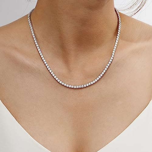 14K Gold Plated Solid 925 Sterling Silver Tennis Necklace | Classic Necklace for Women and Men | 3mm-5mm Round Cut Cubic Zirconia CZ Simulated Diamond2