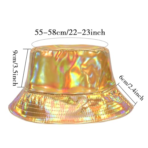 Image of Unisex Black Bucket Hat Waterproof Rain Hat Reversible Shiny Rave Bucket Hat for Concert Festival
