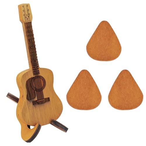 Plektrum, Holz Guitar Picks, Plektren Gitarre Set, 3 Stück Gitarre Paddle und Gitarrenständer, Plektrum Box, Gitarren Zubehör Geeignet für Musik Performance Kreation
