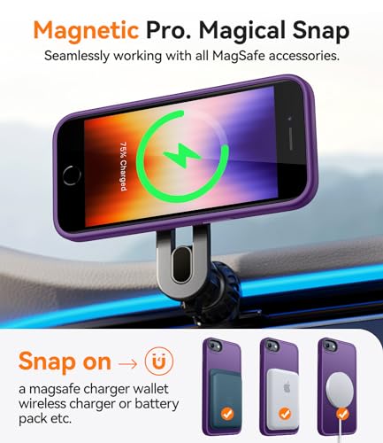 Image of CANSHN Magnetic Case for iPhone SE 2022 /iPhone SE 2020 /iPhone 8, Built in Magnets Compatible with MagSafe, Translucent Matte Back Phone Cover for iPhone 8 /SE 2 /SE 3(4.7 inch) Frosted Deep Purple