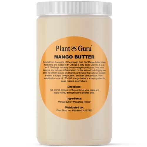 Plant Guru Raw Mango Butter 32 oz. / 2 lbs. Bulk - 100% Pure Natural Unrefined - Great for Skin, Body and Hair Growth. DIY Soap Making, Body Butter, Lotions and Creams.
