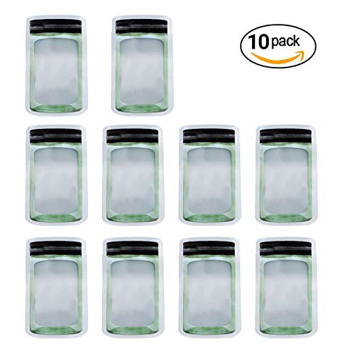Jar Shape Airtight Seal Bag - 10 Packs -Kitchen Organizer Food Storage Reusable And Leakproof Saver Bags - Seal Bags (Black, 4.25"X5.5") #TOP6