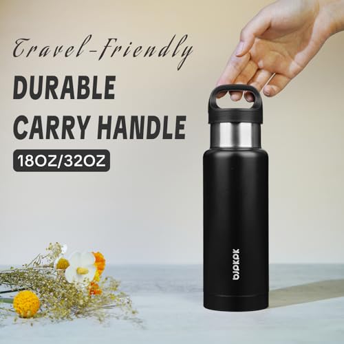 Image of BJPKPK Insulated Water Bottle 18OZ Stainless Steel Water Bottle with Handle Double Walls Vacuum Insulated BPA Free Flask, Black