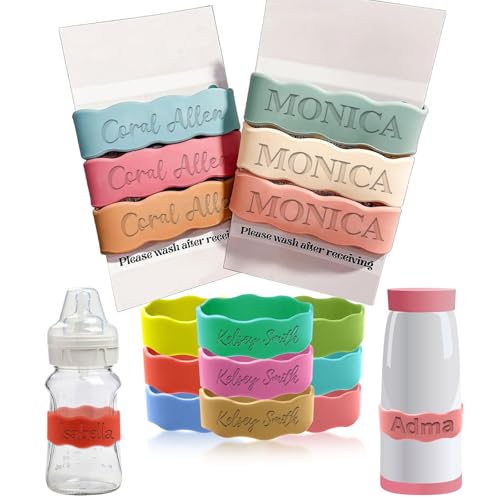 3 Piece Custom Baby Bottle Labels, Personalised Children's Water Bottle Name Bands, Customised Silicone Baby Bottles, Personalised Gift for Boys, Girls, Christmas, Summer Camps, Baby.