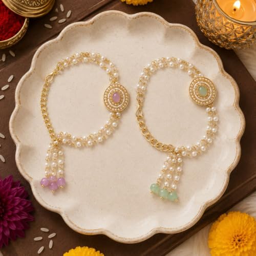 Image of I Jewels Womens Designer Pearl Rakshabandhan Lumba Bracelet For Bhabhi /Sister