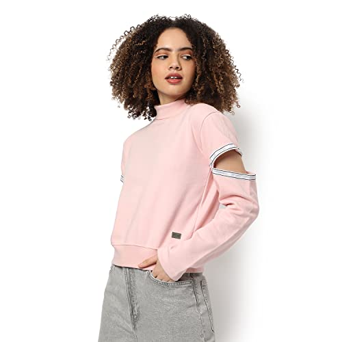 Image of Campus Sutra Women's Cotton High Neck Sweatshirt