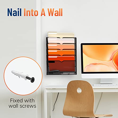 Supeasy 6-Tier Wall File Organizer With Hooks, Hanging Wall File Holder For Papers, Folders, Files Clipboard & Magazine Organization Great For Office Home, Black #TOP1