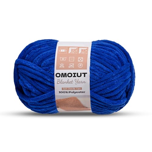 Image of OMoiout Chunky Chenille Yarn for Crocheting, Soft Baby Blanket Yarn, #7 Super Bulky, Chunky Knit Blanket Crochet Yarn, 7 oz /109.4 yds Fluffy Velvet Amigurumi Yarn(Sapphire Blue)