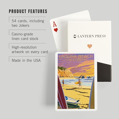 Lantern Press Laguna Beach, Surfers at Sunset, 52 cartas póker miniatura 3
