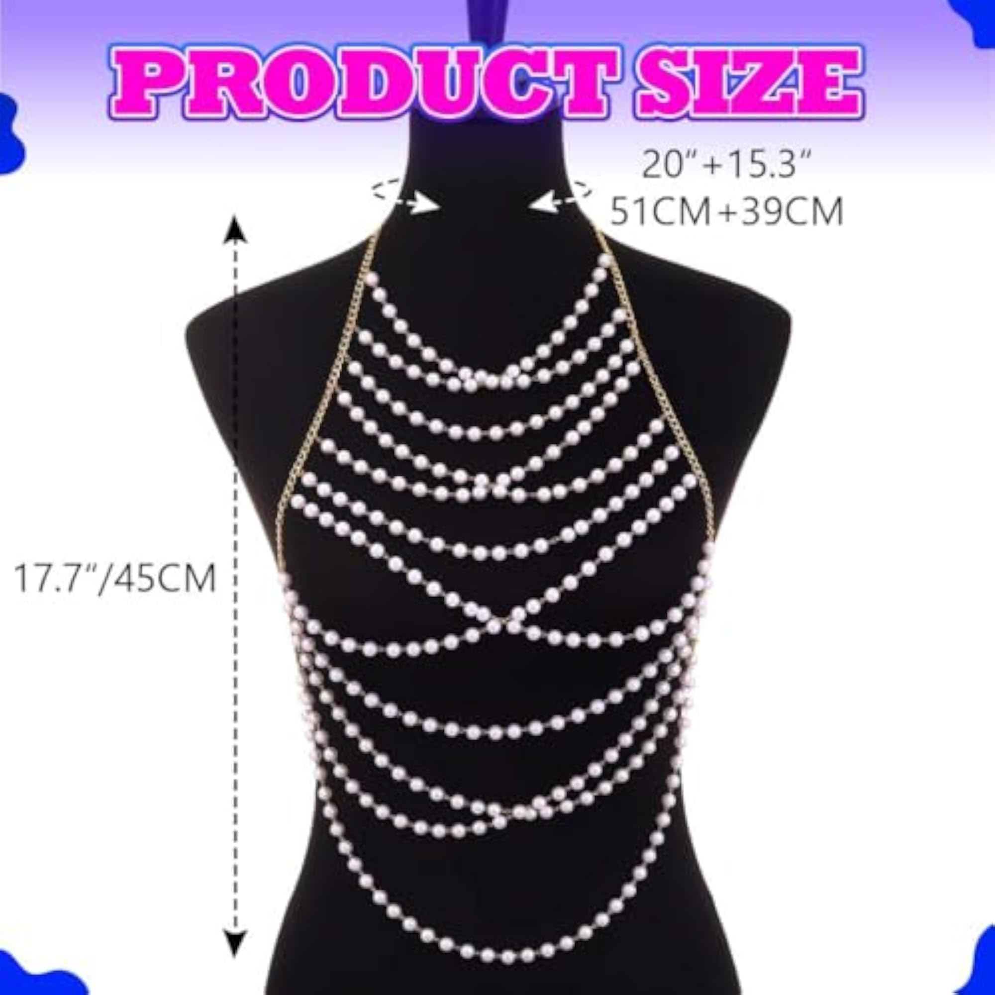 Women's Pearl Body Chain Layered Bikini Chest Chains, Beach Accessory