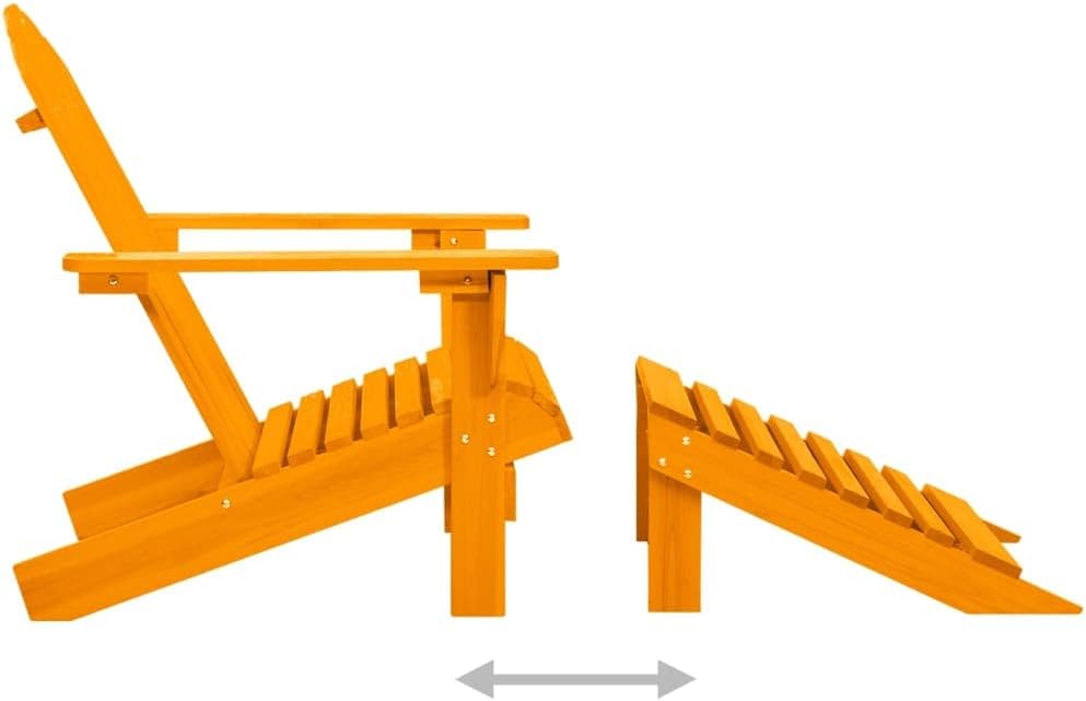 vidaXL Patio Adirondack Chair with Detachable Ottoman – Solid Fir Wood, Outdoor Lounging Furniture, Weather Resistant, Ergonomically Designed, Adjustable - Unique Vibrant Orange Color