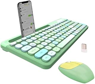 Wireless Keyboard and Mouse Combo, Mini Portable 84-Key Typewriter Retro Round Keycaps Keyboard, Compatible with Android, Windows, PC, Tablet, Perfer for Home and Office Keyboards (Green)