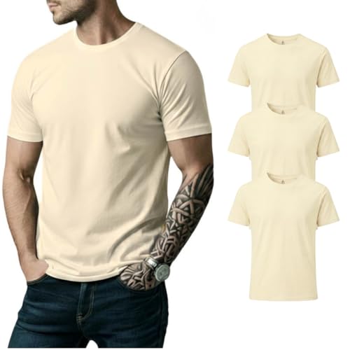 Image of Men's Premium 100% Cotton T-Shirt, Lightweight Short Sleeve Crew Neck Tee, Soft Breathable Summer Essential, Regular Fit