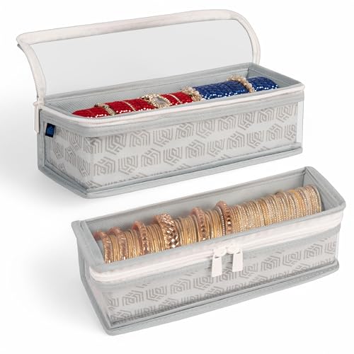 Image of HomeStrap Non-Woven Single Rod Bangle Box with Transparent Top | Waterproof, Dustproof Organizer for Bangles, Chudis, Bracelets, Watches & Jewellery | Compact Storage Organizer | Grey | Pack of 2