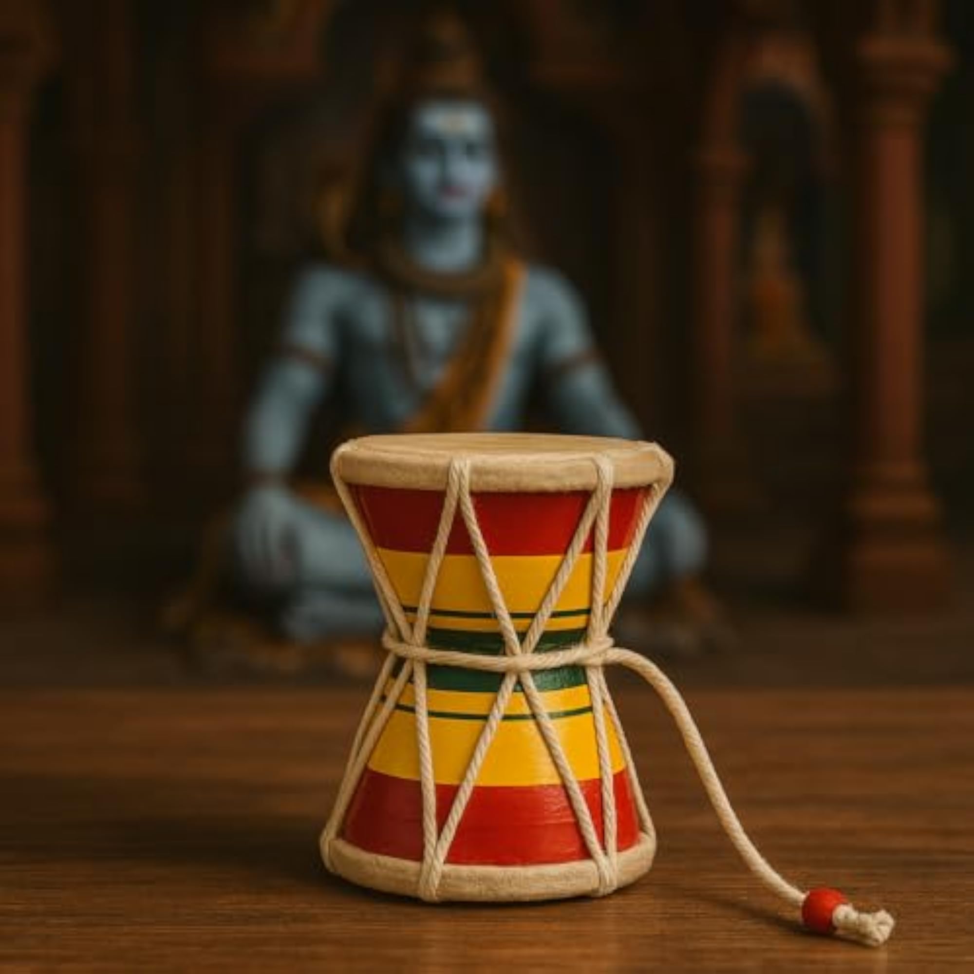 Wooden Damru for Pooja Ghar, Hand Percussion Instrument