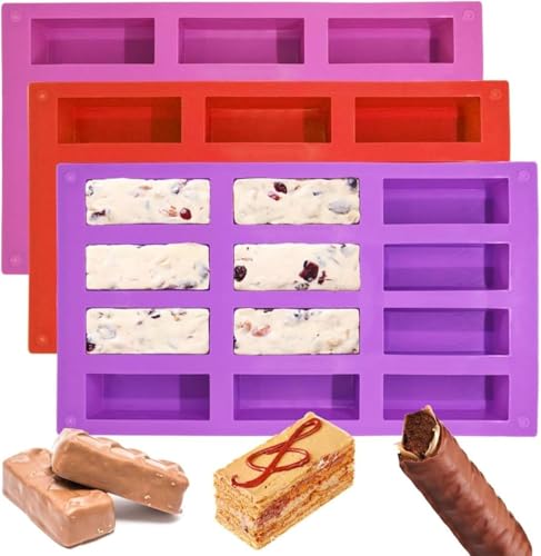 Image of Moldberry Silicone Protein Bar Mold - 12 Cavity Medium Narrow Rectangle Energy Bar Maker for Caramel, Muffins, Brownies, Cornbread, Cheesecake, Soap, Butter - Non-Stick Bakeware Mould (1 Pack)
