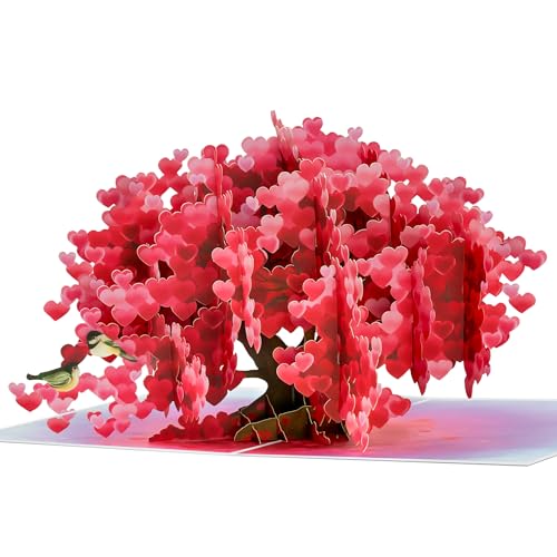 POPWOW Heart Tree Pop Up Card, Love 3D Popup Greeting Cards, Gifts for Birthday, Mothers Day, Anniversary, Valentines Day, Mom, Wife, Girlfriend, Sister, 5x7 - Includes Envelope And Message Note