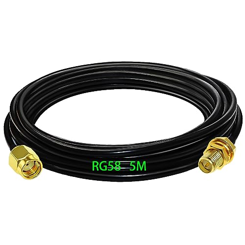 GTIWUNG Adaptateur RP SMA mâle - Femelle, RG58 Câble Coaxial 5m, Rallonge Antenne WLAN, Câble d'Extension pour Antenne RP SMA Male/Femelle (50 Ohm)