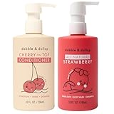 Dabble & Dollop Shampoo & Conditioner - 3 in 1 Natural Bubble Bath & Body Wash for Kids, Paraben & Sulfate Free, Vegan, Gluten-Free, Tear-Free, Strawberry & Cherry (Set of 2)