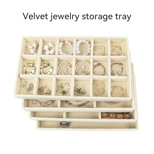 Rangement de bijoux en velours beige pour coiffeuse ordonnée - 3