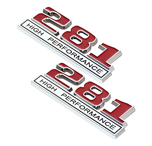 Image of 2Pc 281 4.6 Liter High Performance Engine Emblems Badge 3D Decals Stickers Cars Trucks Chrome Black Red