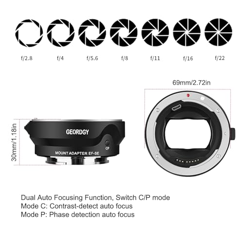 Adaptador de montura de lente con enfoque automático para lentes Canon EF/EF-S a cámaras sin espejo Sony E-Mount, compatible con Sony Alpha A9, A7R V/IV/III/II, A7 IV/III/II, A7C, A7S Series miniatura 7
