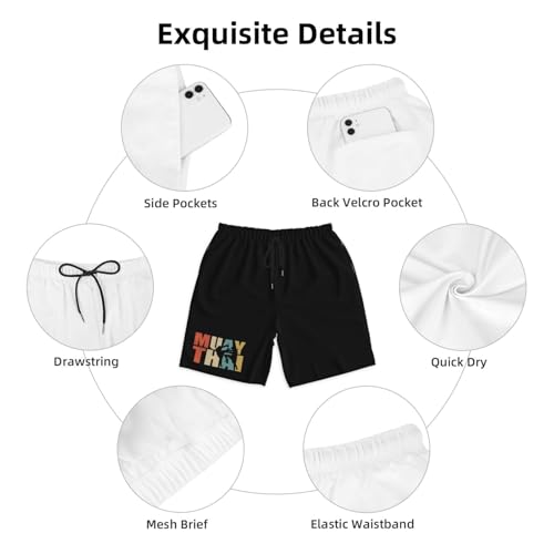 Muay Thai Word with Silhouette Men's Quick-Dry Board Shorts 7" - Swim Trunks Summer Hawaii Beach4