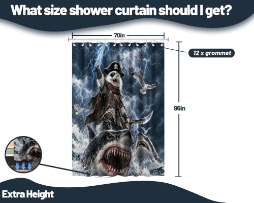 Image of Funny Cat Riding Shark Shower Curtain, Extra Long 70x96 in, Kids