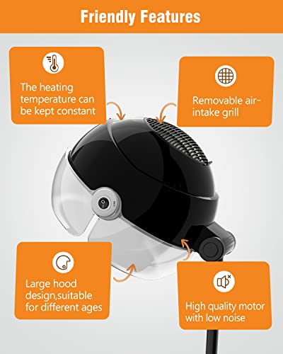 Colliford Ionic Hooded Hair Dryer, 1875W Professional Height Adjustable Standing Hair Dryer Bonnet With 3 Temperature Settings, Portable Salon Dryer With Rolling Wheels For Home & Hairstylist #TOP3