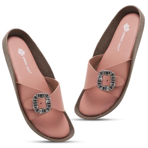 Image of Women Fashion Cross Strap Sliders with Crystal Buckle | Stylish Casual Slip-On Sandals for Women | Lightweight Comfort Slides Everyday Wear