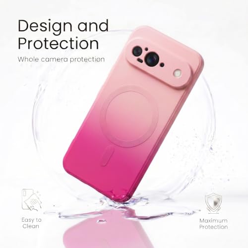 Image of amazon basics Gradient Mag-Safe Case for Google Pixel 9 | Soft Silicone Shockproof Cover with Camera Protection | Slim Lightweight Design | Smooth Touch & Durable - Light and Dark Pink