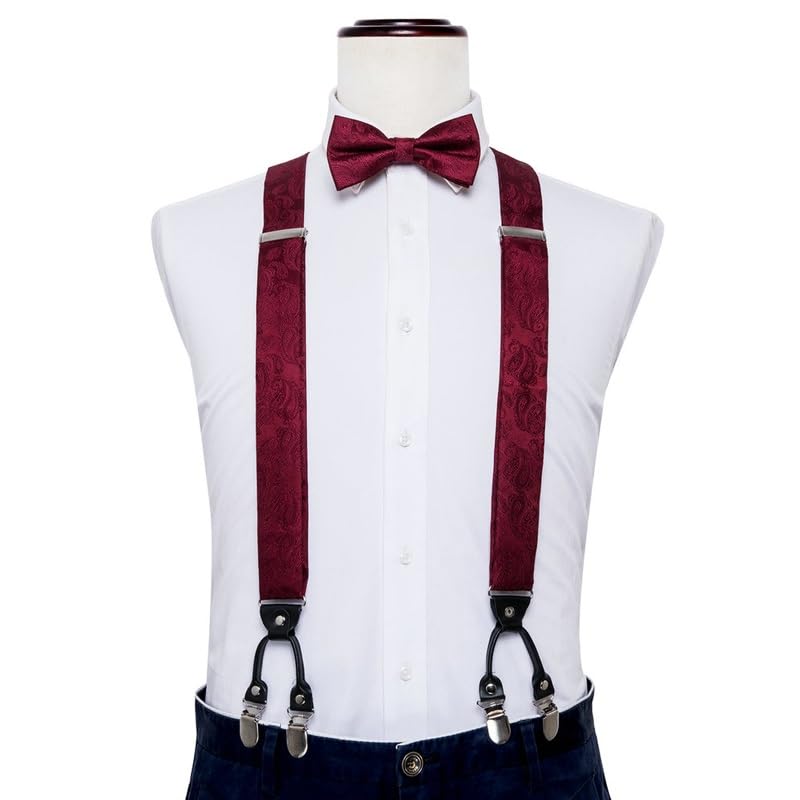 Set clásico de tirantes de seda para hombres con moño y gemelos miniatura 3
