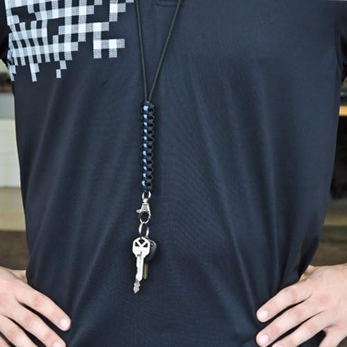 Paracord Survival Lanyard Neck Strap for Keys Badges & IDs, Whistle, etc, Black / Blue, 26 Inch - Image 3