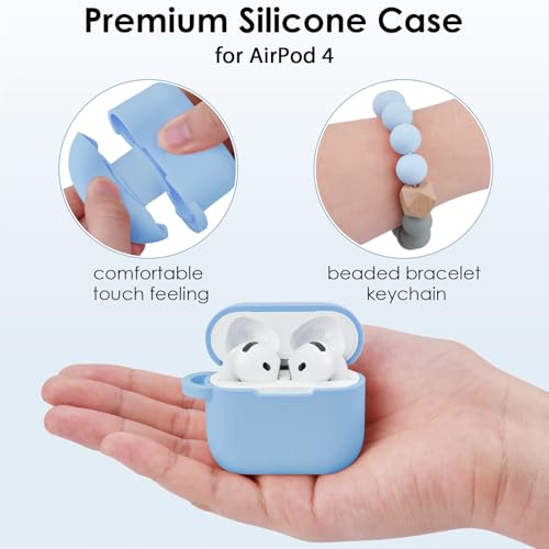 Image of Filoto Compatible with AirPods 4 Case - Soft Silicone Cover with Bracelet Lanyard and Keychain, Shockproof and Scratch-Resistant, Cute Design for AirPods 4th Generation(Gray Blue)