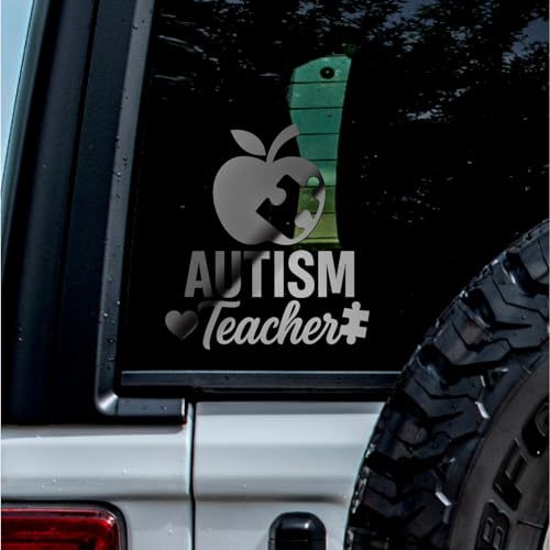 2 Pcs - No Background - Waterproof Car Sticker Decal of Autism Teacher Inspirational Quote Wall Art for Educators Classroom Decor Gift Idea (Metallic Silver, 4.8'' x 5.3'') |k47352SI
