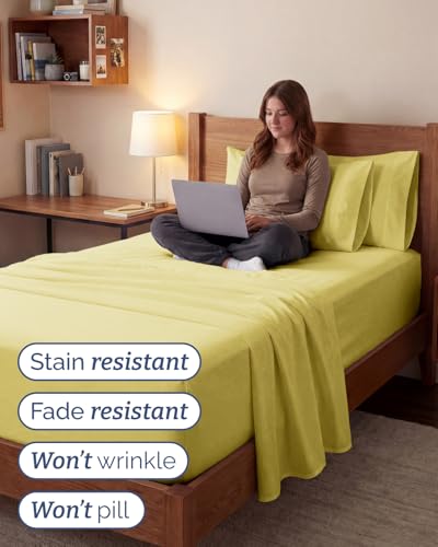 Image of Extra Deep Twin XL Sheet Set - 4 Piece College Dorm Bed Sheets Set w / Extra Deep Pockets - Ultra-Soft, Comfy & Breathable Bedding for Women, Men, Kids & Teens - Wrinkle Free & Fade Resistant - Yellow