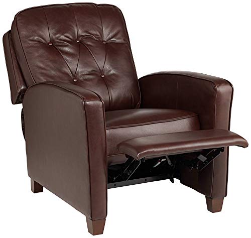 Elm Lane Livorno Chocolate Leather Recliner Chair Modern Armchair Comfortable Push Manual Reclining Footrest Upholstered Tufted Back For Bedroom Living Room Reading Home Relax Office #TOP7