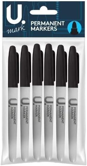 Martello P2314 U. Permanent Markers, Black Ink - Pack of 6