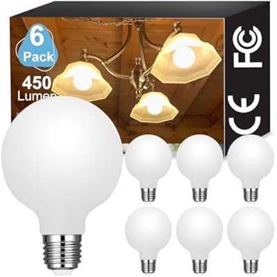 Vinaco G25/G80 Globe Light Bulb 60 Watt, 6 Pack Dimmable No Flicker G25 Vanity Light Bulbs 450LM 6W, Equal 60W, 2700K Warm White Milky Frosted Glass E26 Base, CA10 LED Bulb for Vanity Makeup Mirror