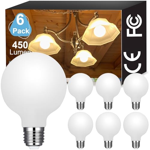 Image of Vinaco Glass G25 led Globe Light Bulbs Dimmable 6W 120V 2700K for Bathroom | 6PCS, Milky Frosted Glass, 60W Eq. 450LM, 360Beam,Warm White, NO Flicker, High CRI90+, E26 Base, for Makeup Mirror & Pendant