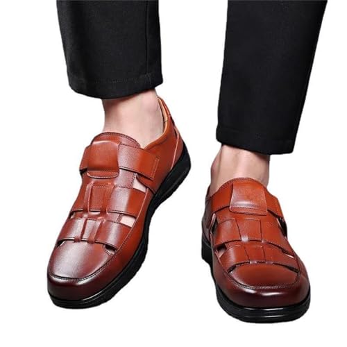 Men's Summer Working Business Leather Sandals Wide Width Slip On Walking Sandals Fisherman Dress Synthetic Office Breathable Oxfords4