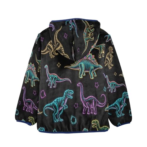 Dinosaur Pattern with Neon Colors Toddler Fleece Jacket Girl Boys Hooded Fleece Jacket Coat Warm Outwear Zip-up 3-10T2