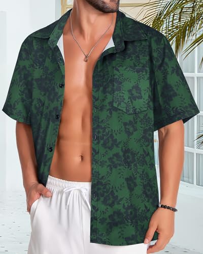 Image of Men Hawaiian Shirt Short Sleeve Summer Beach Button Down Shirts with Pocket
