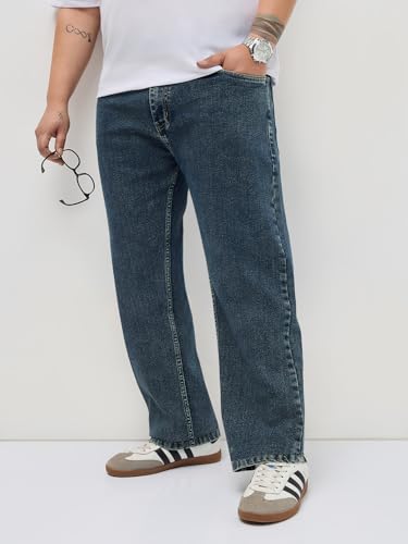 Image of Urbano Plus Men's Regular Fit Heavy Washed Denim Jeans Stretchable