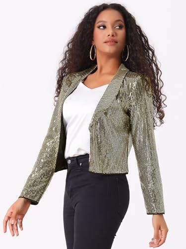 Image of Allegra K Sequin Blazer for Women's Open Front Party Sparkly Bolero Shrug